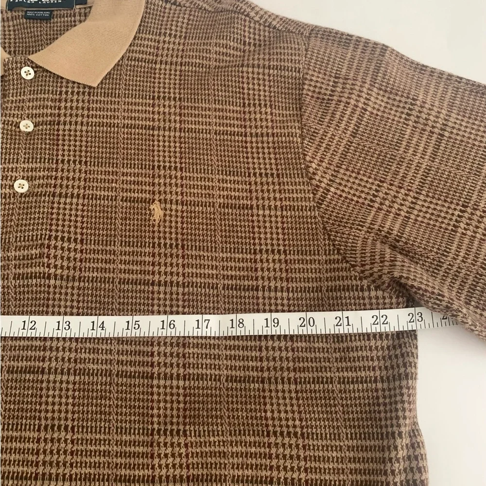 Vtg Ralph Lauren Polo Golf Brown Houndstooth Knit Polo Shirt Men’s L Preppy
